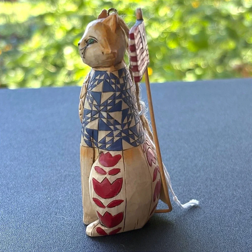 Jim Shore Heartwood Creek Patriotic Cat Ornament American Flag 2009